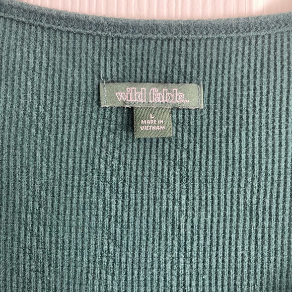 Wild Fable Long Sleeve Dark Green Knit Ruffle Trim Mini Dress - Picture 4 of 6